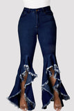 hulianfu - Black Fashion Casual Solid Patchwork High Waist Regular Denim Jeans