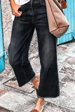 hulianfu - Casual Solid Patchwork Mid Waist Straight Denim Jeans