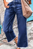 hulianfu - Casual Solid Patchwork Mid Waist Straight Denim Jeans