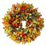 13.7 inch Autumn Wreath with Eucalyptus Leaves Farmhouse Fall Wreaths for Front Door