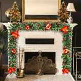 9ft LED-Lit Artificial Christmas Garland with Red Flowers - Battery Operated, Perfect for Home Decor, Stairs, Fireplace, and Front Porch Display, Christmas Decor