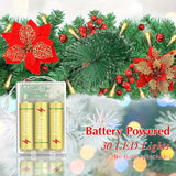 9ft LED-Lit Artificial Christmas Garland with Red Flowers - Battery Operated, Perfect for Home Decor, Stairs, Fireplace, and Front Porch Display, Christmas Decor