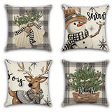 4-Pack Luxurious Christmas Throw Pillow Covers 16x16 - Soft Woven Linen & Polyester Blend, Contemporary Geometric Holiday Designs, Stain-Resistant, Machine Washable, Zipper Closure - Perfect for Bedroom Decor, Cozy Winter Ambiance, and Festive Holiday Che