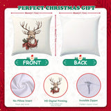 Christmas Reindeer Pillow Cover, 1pc Hypoallergenic Polyester Throw Pillow Case 17.7x17.7 Inch - Festive Deer Print, Machine Washable with Hidden Zipper, Woven Peach Skin Velvet for Living Room, Bedroom, Sofa Cushion Decoration
