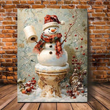 1pc Rustic Wooden Framed Canvas, Vintage Christmas Wall Art, Santa Claus on Toilet Design, Festive Holiday Room Decor, 11.8x15.7inch, for Home & Office Decoration