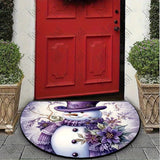Low Pile Semi-Circular Christmas Snowman and Floral Welcome Doormat with Anti-Slip Backing, Hand Washable, Machine Made, Polyester Fiber Mat for High Traffic Areas, Entryways, Living Room - Ideal for Holiday Home Decor