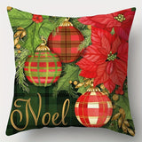 Set of 4 Festive Christmas Throw Pillow Covers - 17.5" x 17.5", Red & Green Plaid with Poinsettia Design, Zippered Polyester Cushion Cases for Living Room Decor (Inserts Not Included)