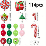 114pcs Christmas Balloon Garland Kit - Aluminum Foil & Latex Balloon Set for Holiday Decoration, Includes Red & Green Balloons with Festive Designs, Perfect for New Year's, Birthday & Party Décor, Suitable for Ages 14+