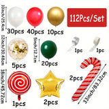 112pcs Festive Christmas Balloon Arch Kit: Red, White, Green & Golden Latex Balloons, Candy Canes, Stars, And More for Holiday Decorations
