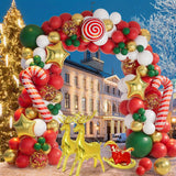 112pcs Festive Christmas Balloon Arch Kit: Red, White, Green & Golden Latex Balloons, Candy Canes, Stars, And More for Holiday Decorations