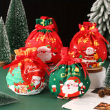 Santa Claus Christmas Eve Apple Gift Bag - Festive Canvas Drawstring Pouch for Holiday Candy & Fruit Packaging, Best for Christmas