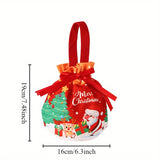 Santa Claus Christmas Eve Apple Gift Bag - Festive Canvas Drawstring Pouch for Holiday Candy & Fruit Packaging, Best for Christmas