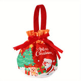 Santa Claus Christmas Eve Apple Gift Bag - Festive Canvas Drawstring Pouch for Holiday Candy & Fruit Packaging, Best for Christmas