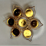 Set of 7 Seven-Star Plum Blossom Tea Light Candle Holders - Metal Lacquered Finish Lotus Flower Design Tabletop Candle Stand