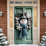 Charming Snowman & Christmas Wreath Door Banner - 35.4x70.8" Polyester Holiday Decoration, Perfect for Indoor/Outdoor Parties and Photo Booths