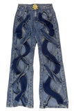 hulianfu - Navy Blue Street Solid Hollowed Out High Waist Straight Denim Jeans