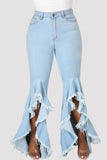 hulianfu - Black Fashion Casual Solid Patchwork High Waist Regular Denim Jeans