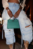 hulianfu - Fluorescent Pink Casual College Solid Ripped Make Old Patchwork Pocket High Waist Denim Jeans