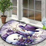 Low Pile Semi-Circular Christmas Snowman and Floral Welcome Doormat with Anti-Slip Backing, Hand Washable, Machine Made, Polyester Fiber Mat for High Traffic Areas, Entryways, Living Room - Ideal for Holiday Home Decor