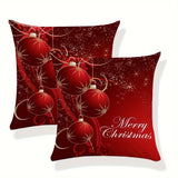 Set of 2 Christmas Throw Pillow Covers, Contemporary Style Woven Polyester Square Cushion Cases, Zippered Decorative Pillowcases with Festive Print for Sofa Chair Home Decor, Spot-Clean Only, 17x17 Inch