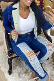 hulianfu - Blue Fashion Casual Solid Ripped High Waist Skinny Denim Jeans