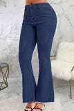 hulianfu - Blue Casual Solid Patchwork High Waist Denim Jeans