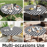 1pc Round Waterproof Vinyl Tablecloth with Elastic Edge and Flannel Backing - Easy to Clean, Wipeable, and Durable - Perfect for Indoor and Outdoor Use on Patios, Terraces, and Gardens