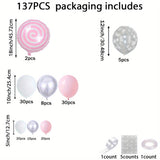137pcs Princess Winter Snowflake Balloon Garland Kit - Includes Pink, Silvery & White Latex and Foil Balloons for Christmas, Birthdays, Anniversaries, New Year's & More - Easy Setup with Ribbons & Glue Dots