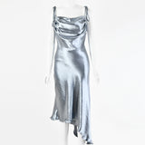 2025 fashion and sexy suspender collar irregular long dress  spring new backless waist and thin dress
