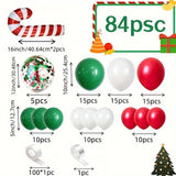 84pcs Christmas Balloon Garland Kit - Red, Green & White with Candy Cane Accents for Holiday Parties, New Year Celebrations & Festive Decor