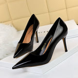 2025 272-2  style simple high heels glossy patent leather shallow mouth pointed head sexy and thin professional OL high heels single shoes