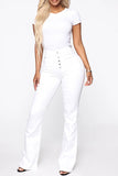 hulianfu - White Fashion Casual Solid Patchwork High Waist Regular Denim Jeans