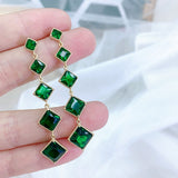 2025 new Korean earrings Internet celebrity water blue earclips women's versatile personality rhombus earrings silver needle earrings