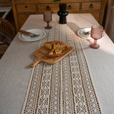 1pc Bohemian Linen Table Cloth - Exquisite Hand-Crocheted, Rustic Hemp Blend with Timeless Beige Fringes - Perfect for Christmas, Picnics, and Home Decor - Elegant and Versatile