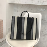 HULIANFU  autumn and winter new Korean Dongdaemun striped canvas bag, simple portable canvas bag, one-shoulder women's bag wholesale