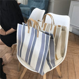 HULIANFU  autumn and winter new Korean Dongdaemun striped canvas bag, simple portable canvas bag, one-shoulder women's bag wholesale