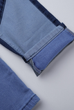 hulianfu - Khaki Casual Color Block Patchwork Mid Waist Skinny Denim Jeans