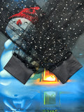 Elegant V-Neck Christmas Lantern Sleeve T-Shirt with Contrast Mesh Detail, Polyester Blend with Slight Stretch, Knit Fabric Regular Fit Pullover - Festive Snowman and Lantern Print