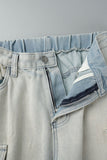 hulianfu - Fluorescent Pink Casual College Solid Ripped Make Old Patchwork Pocket High Waist Denim Jeans