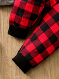 Christmas Baby Boy 2-Piece Outfit - Cute Santa Claus Pattern Long Sleeve Collar Onesie And Plaid Pants Set, Fall/Winter