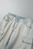 hulianfu - Fluorescent Pink Casual College Solid Ripped Make Old Patchwork Pocket High Waist Denim Jeans