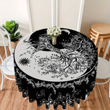 1pc 63 Inch Boho Chic Round Tablecloth - Stain Resistant, Absorbent, Wrinkle Free, Sun Moon Star Tree Pattern - Circle Table Cover for Home Kitchen Dining Party Patio Indoor and Outdoor Use, Easy Care, Room Decor, Scene Decor