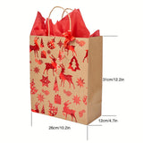 12-Pack Festive Red Foil Print Kraft Gift Bags with Handles, Includes Red Wrapping Paper and Matching Ribbons for Holiday, New Year, and Birthday Party Supplies