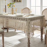 1pc Beige Linen Cotton Blend Crochet Tablecloth with Tassel - Tablecloths - Rustic American Pastoral Style Decor for Picnic, Holiday Party, and Home - Easy Care and Durable