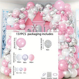 137pcs Princess Winter Snowflake Balloon Garland Kit - Includes Pink, Silvery & White Latex and Foil Balloons for Christmas, Birthdays, Anniversaries, New Year's & More - Easy Setup with Ribbons & Glue Dots