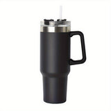 40oz Large Capacity Double-Walled Vacuum Insulated Cup - Premium Stainless Steel Tumbler with Ergonomic Handle, Leak-Proof Straw Lid, and Sweat-Free Design - Perfect for Outdoor Enthusiasts, Commuters, and Adventurers on-the-go!