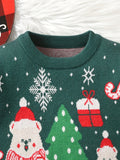 Baby's Christmas Polar Bear Jacquard Sweater, Cable Knit Long Sleeve Top, Baby Boy's Clothing, As Gift