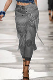 hulianfu - Grey Fashion Street Solid Patchwork Mid Waist Harlan Denim