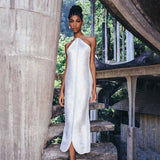 New Style Women's Party Dress Irregular Open Back Dress Hanging Neck Tassel Long Dress