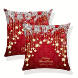 Set of 2 Christmas Throw Pillow Covers, Contemporary Style Woven Polyester Square Cushion Cases, Zippered Decorative Pillowcases with Festive Print for Sofa Chair Home Decor, Spot-Clean Only, 17x17 Inch